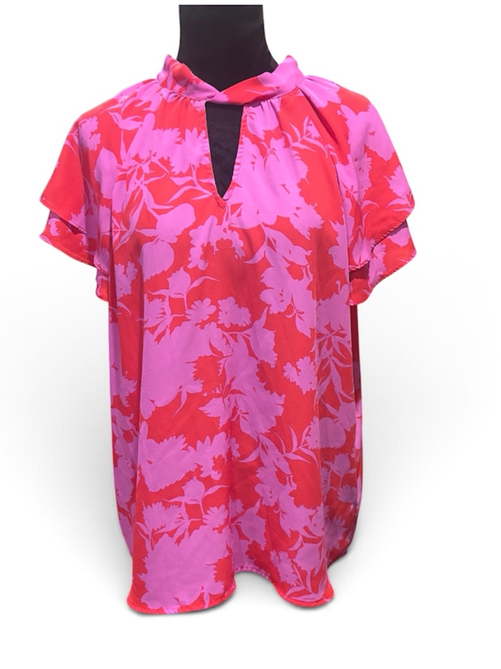 Pleione Flutter Sleeve Floral Blouse Top, XL, Boho Chic, Modern Cottagecore